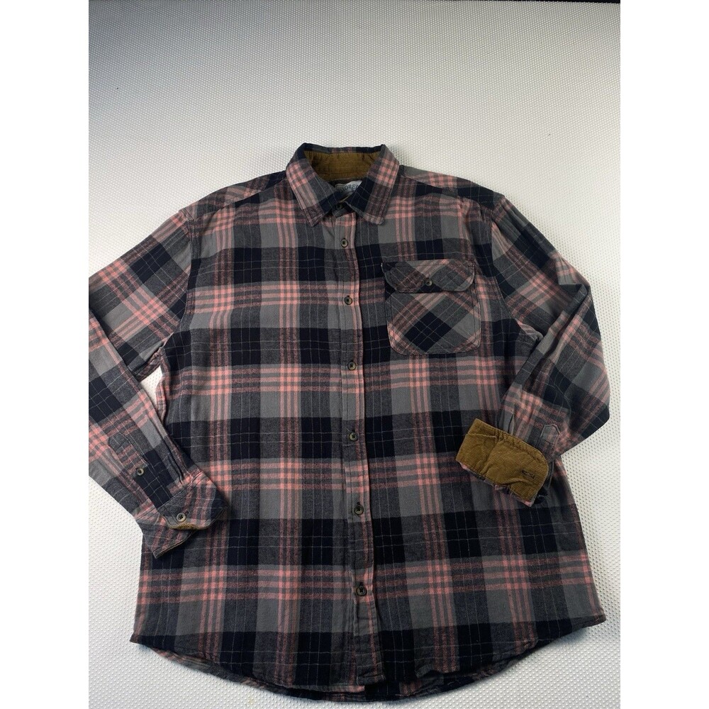 Gioberti Pink Charcoal Gray Plaid Cozy Cotton Button Up Flannel Women’s Large